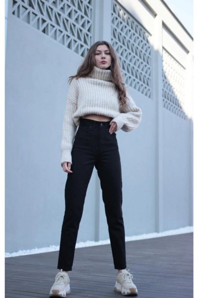 Calistas Siyah Mom Jean Pantolon