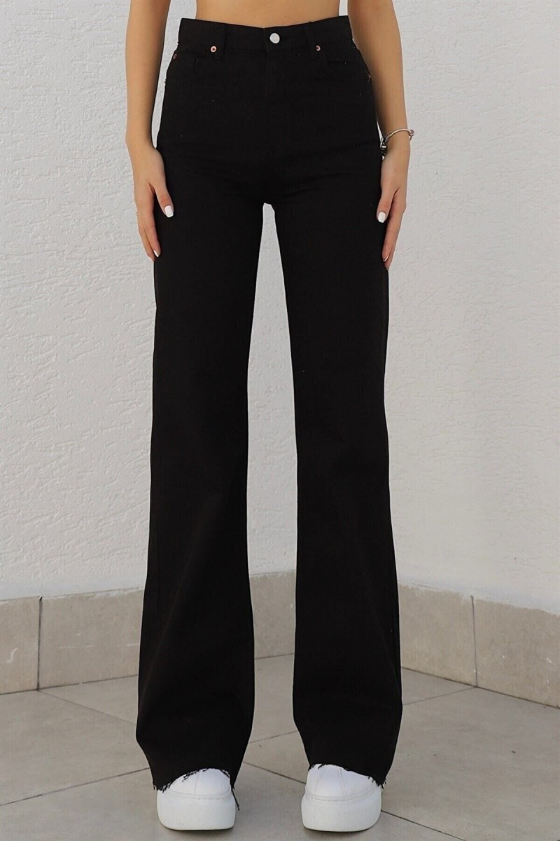 Syah Likralı Süper Yüksek Bel Salaş Jeans Palazzo Pantolon. (süper Yüksek)