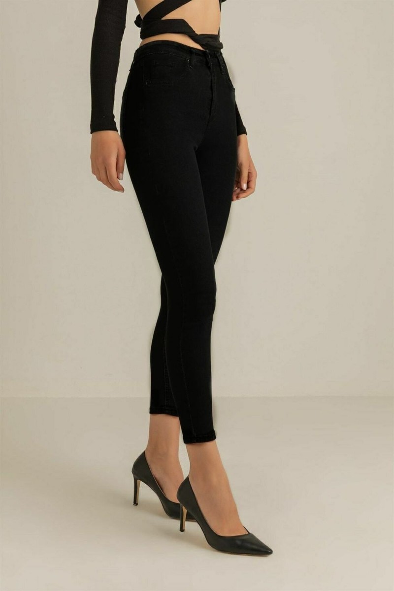Kadın E.x.t.r.a Black Yüksek Bel Jeans Pantolon Solmaz Siyah Jeans