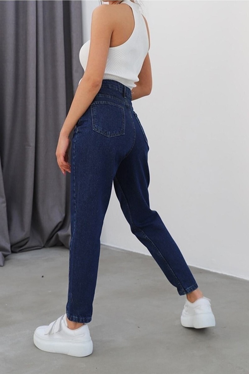 Ess Gold Solmayan Koyu Mavi Yüksek Bel Mom Jean Kadın Pantolon