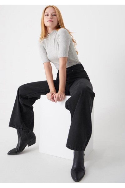 Sıyah Boru Paça Yuksek Bel Kot