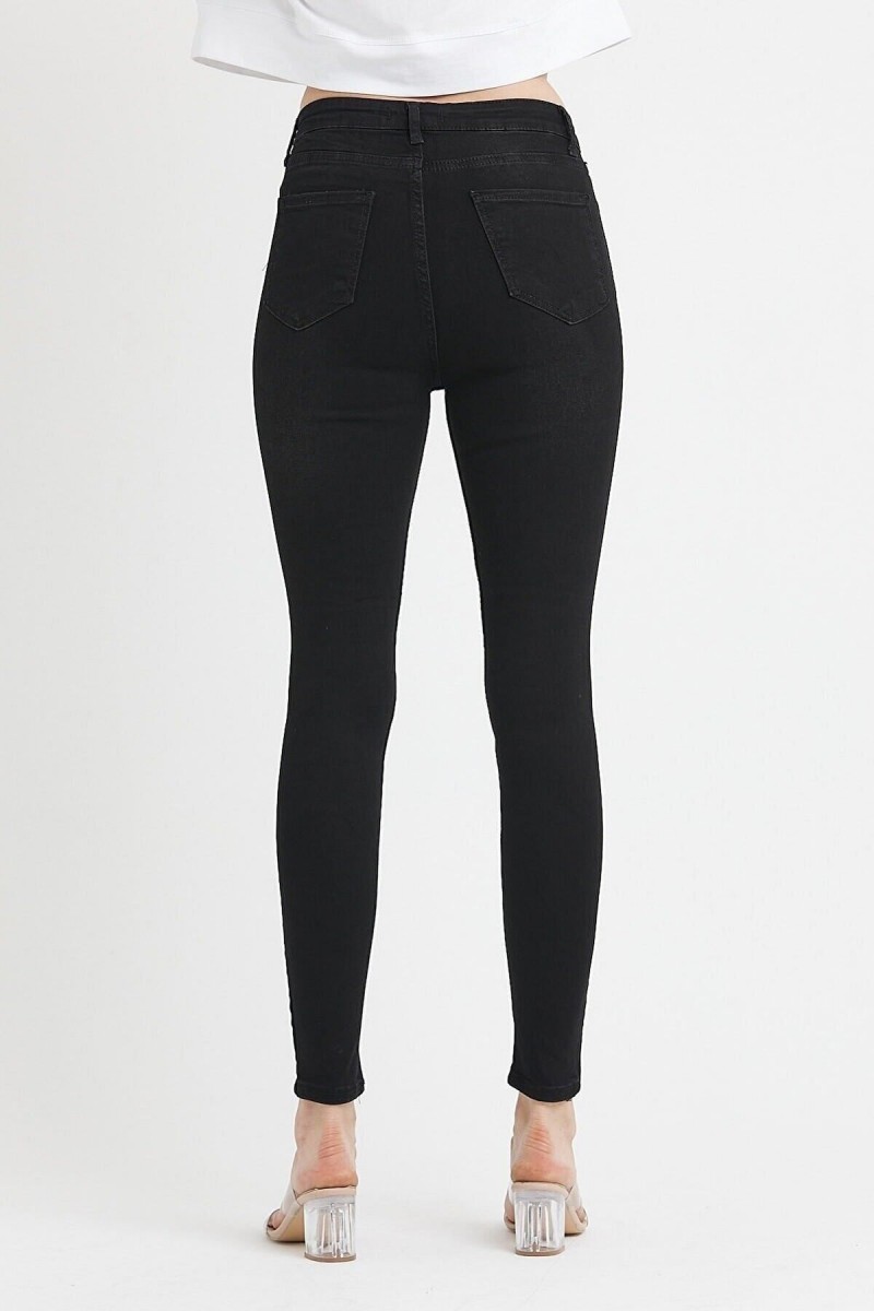 Montpellier Kadın Siyah Tırnaklı Yüksel Bel Bilek Boy Dar Paça Skinny Likralı Kot Pantalon