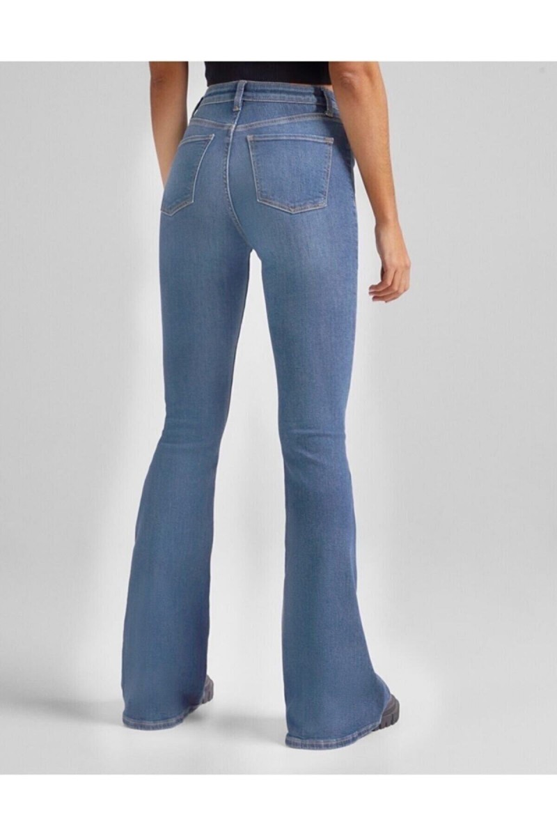 Cocu Orta Mavi Ispanyol Paça Kot Pantolon Yüksek Bel Ispanyol Jeans Toparlayıcı