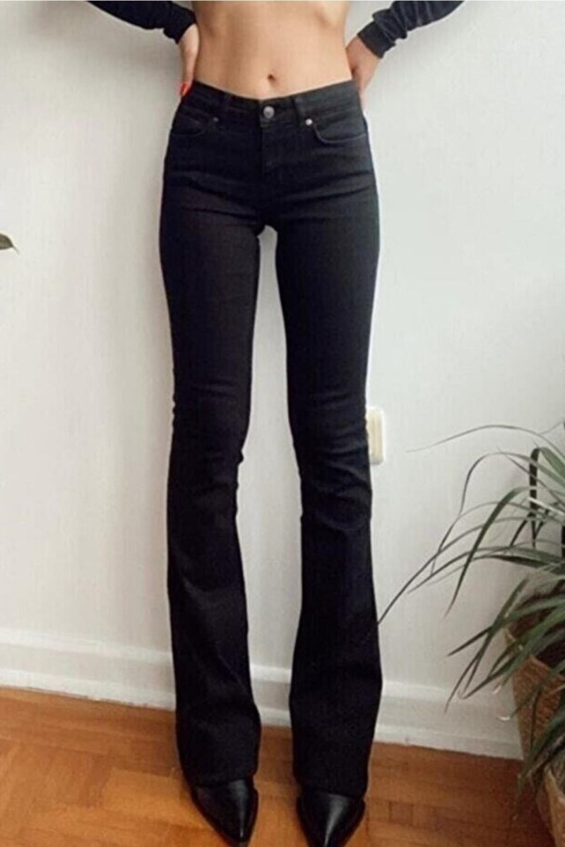 Hot Women Siyah Ispanyol Paça Kot Pantolon Yüksek Bel Ispanyol Jeans Toparlayıcı