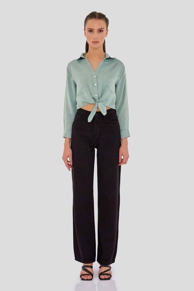 Solmayan Siyah Likralı Süper Yüksek Bel Salaş Jeans Palazzo Pantolon. (SÜPER YÜKSEK.) Wide Leg.