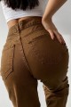 Cesy Likralı Kadın Kahverengi Süper Yüksek Bel Salaş Paça Denim Kot Salaş Pantolon