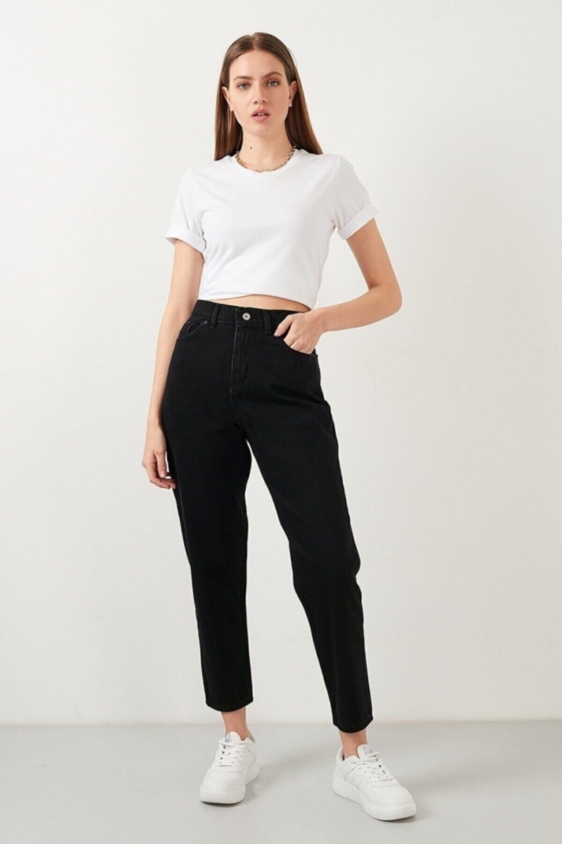 Isabella Siyah Mom Jean Pantolon ( Renk Solmaz )