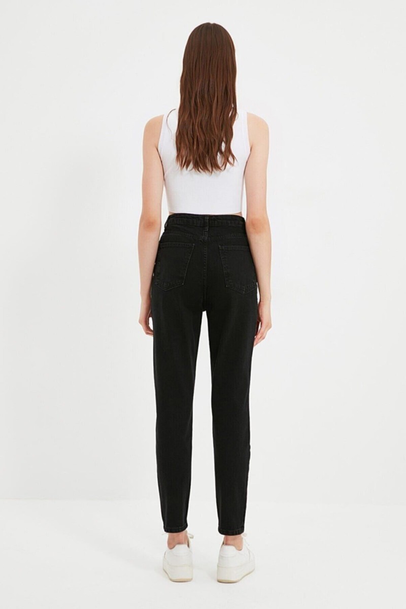 Meri Siyah Likralı Mom Yüksek Bel Jeans