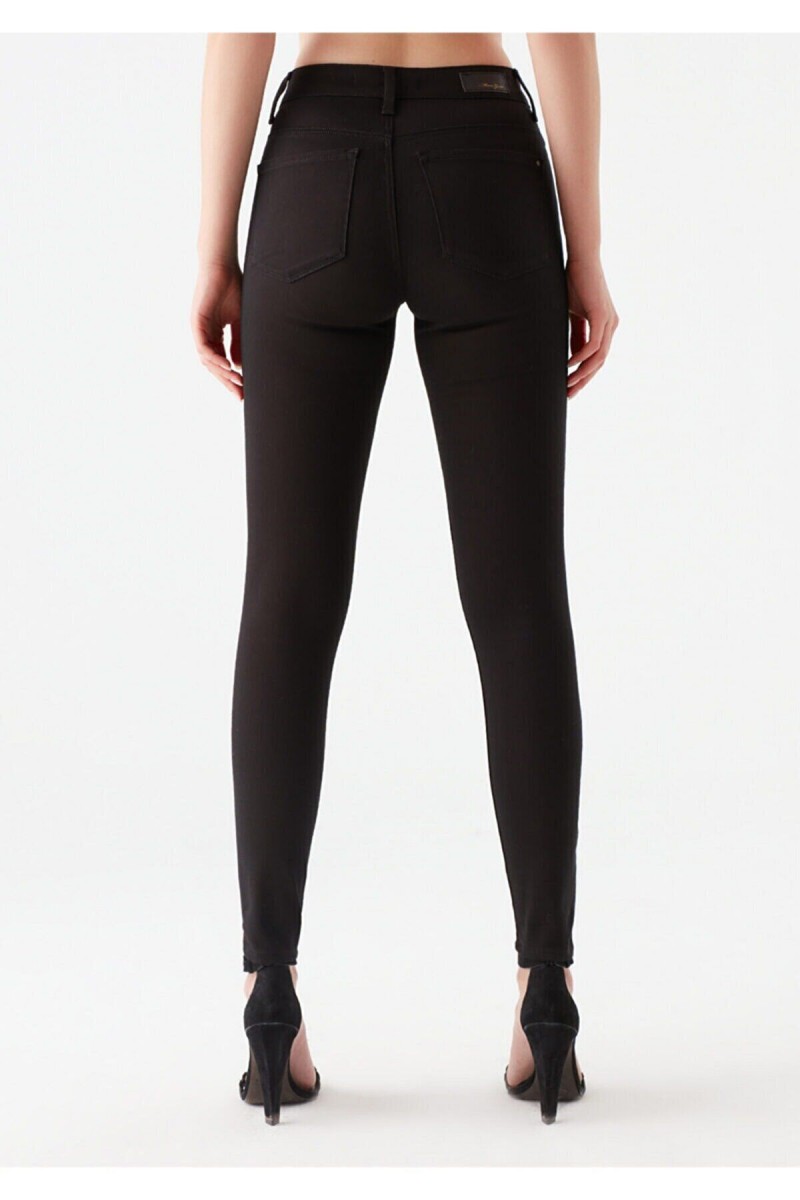 Likralı Dar Paça Skinny Siyah Kadın Bilek Boy Yüksel Bel Kot Pantalon