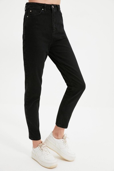 Siyah Likralı Mom Jean Pantolon ( Renk Solmaz )
