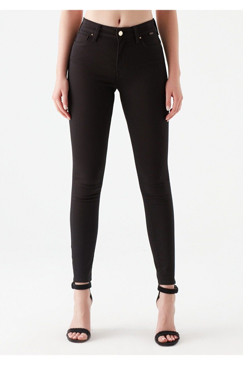 Likralı Dar Paça Skinny Siyah Kadın Bilek Boy Yüksel Bel Kot Pantalon