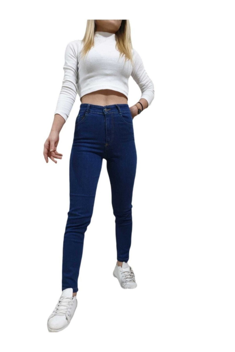 Kadın Mavi Skinny Mom Jeans Mavi Mom Dar Kalıp Kot Pantolon