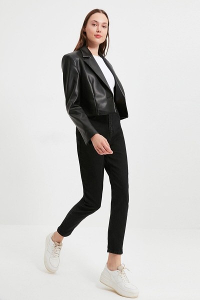 Siyah Likralı Mom Jean Pantolon ( Renk Solmaz )