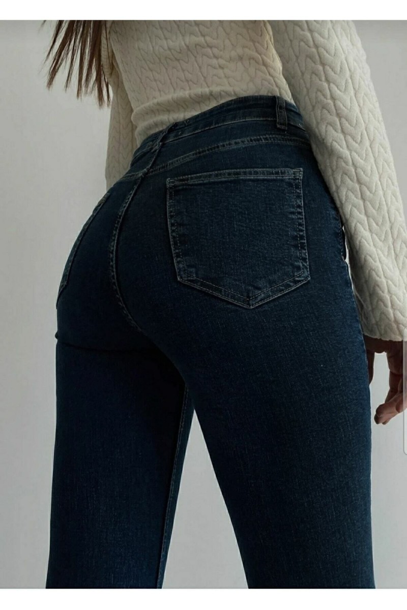 Ispanyol Paça Jeans Solmaz Koyu Mavi Ispanyol Jeans Yüksek Bel Kot Pantolon