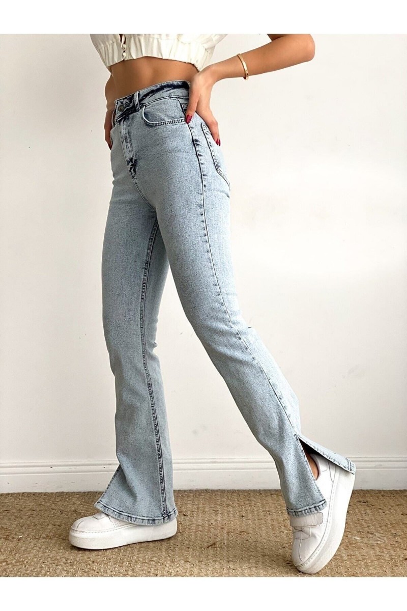 Elena Mavi Jeans Yandan Yırtmaçlı Denim Rikralı Pantolon