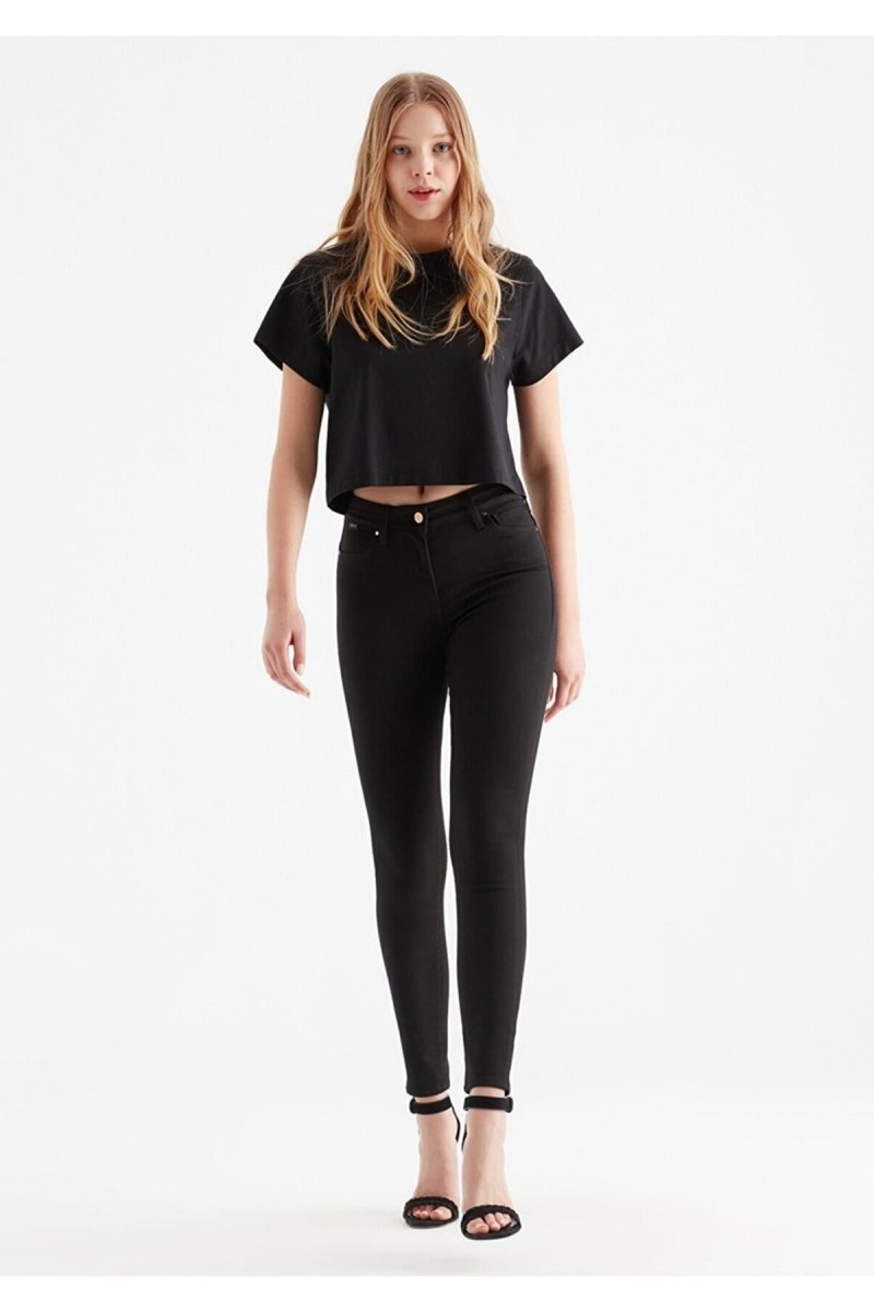 Emmiy Jeans Kadın Siyah Yüksek Bel Jeans Pantolon Solmaz Jeans(toparlayıcı)