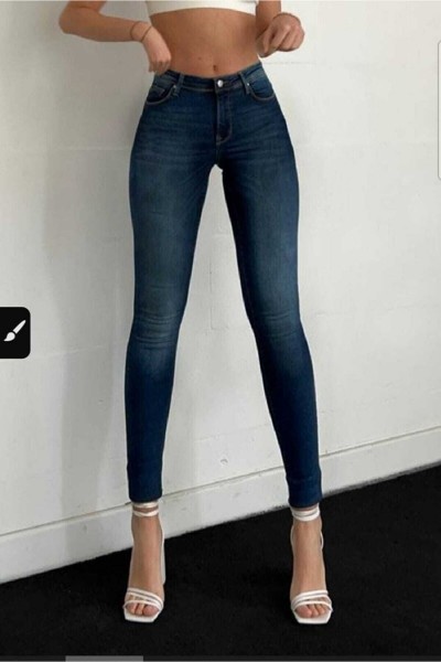 Mavi Yüksek Bel Bilek Boy Dar Paça Skinny Likralı Kot Pantolon