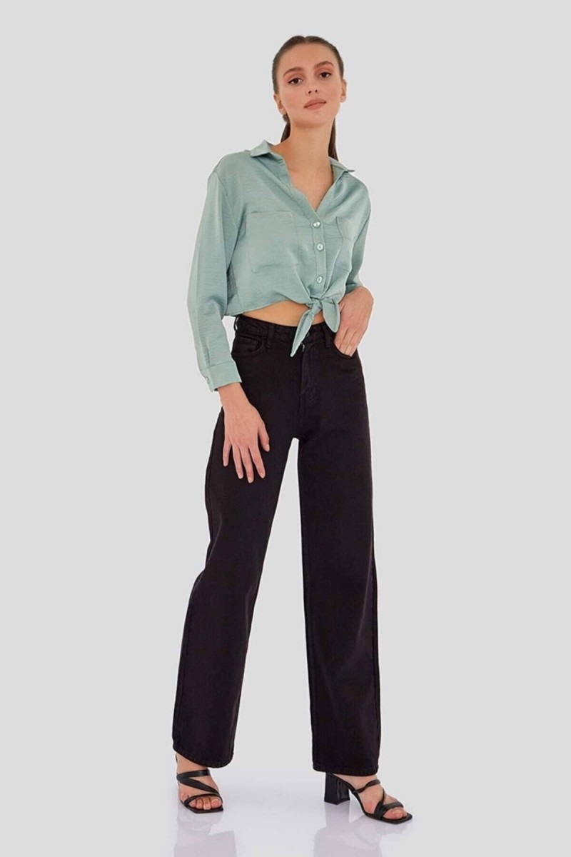 Solmayan Siyah Likralı Süper Yüksek Bel Salaş Jeans Palazzo Pantolon. (SÜPER YÜKSEK.) Wide Leg.