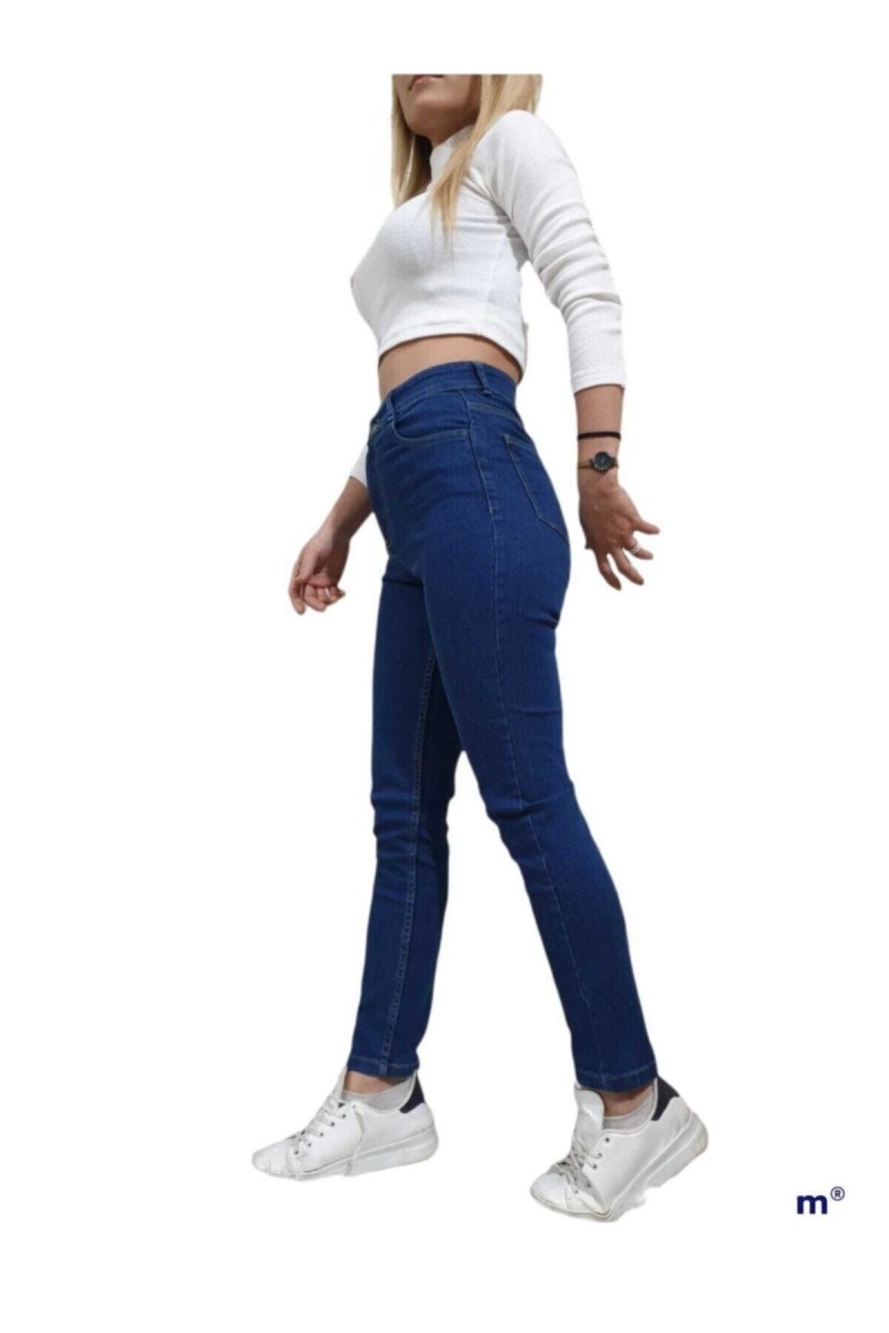 Kadın Mavi Skinny Mom Jeans Mavi Mom Dar Kalıp Kot Pantolon