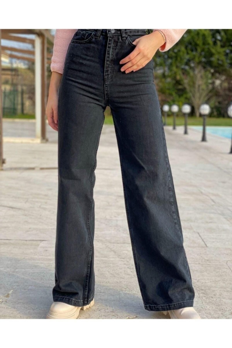 Siyah Likralı Süper Yüksek Bel Salaş Jean Pantolon. (SÜPER YÜKSEK.) Wide Leg.
