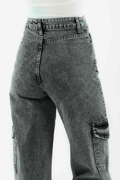 Füme Kar Kargo Salaş Arka Cepsiz Likralı Süper Yüksek Bel Jean Pantolon