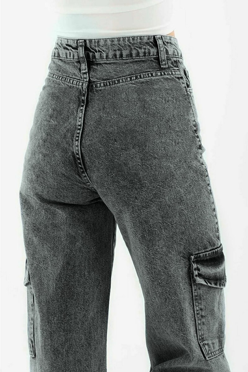 Füme Kar Kargo Salaş Arka Cepsiz Likralı Süper Yüksek Bel Jean Pantolon
