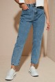 Mavi Likralı Mom Jean Pantolon ( Renk Solmaz )