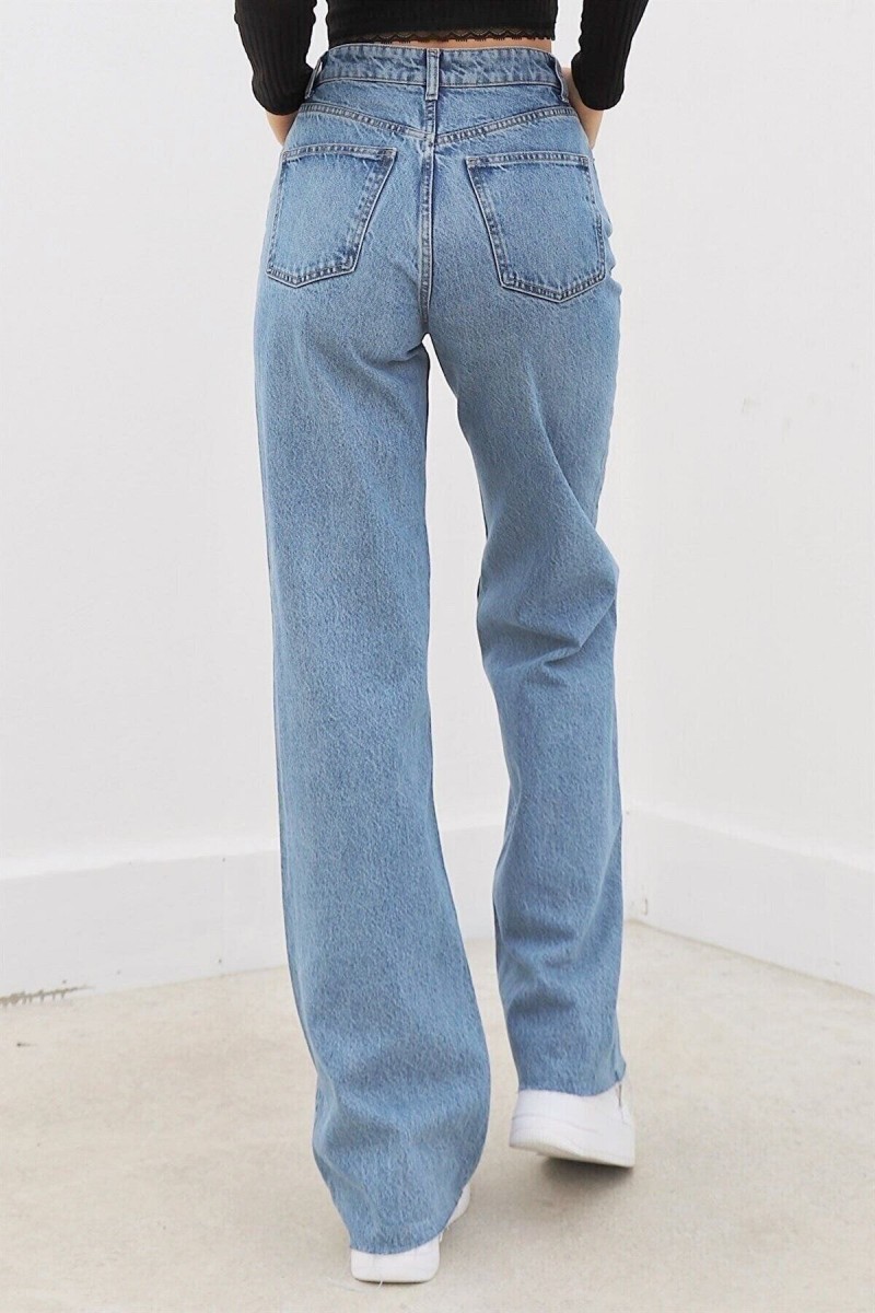 A.c.a.i.p Buz kar Likralı Süper Yüksek Bel Salaş Paça Denim Palazzo Pantolon