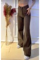 Kahverengi Likralı Süper Yüksek Bel Salaş Jeans Palazzo Pantolon. (SÜPER YÜKSEK) Wide Leg