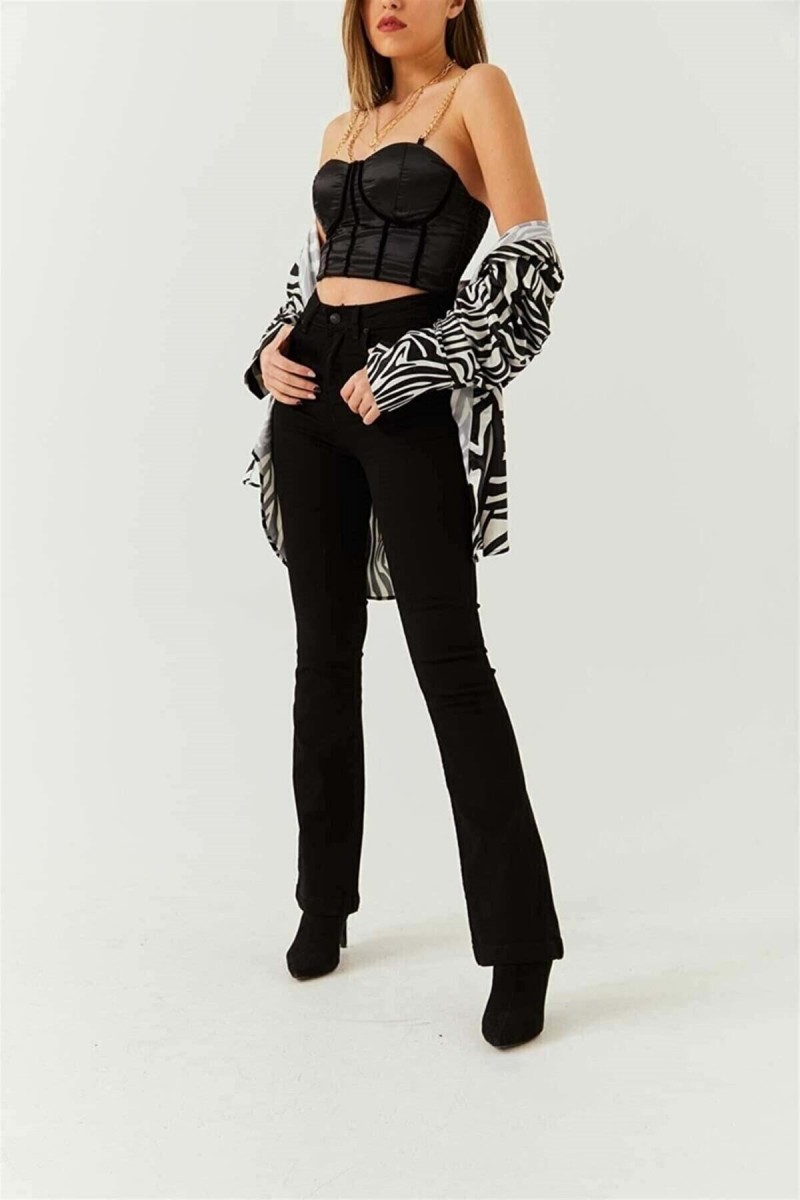 Hot Women Siyah Ispanyol Paça Kot Pantolon Yüksek Bel Ispanyol Jeans Toparlayıcı