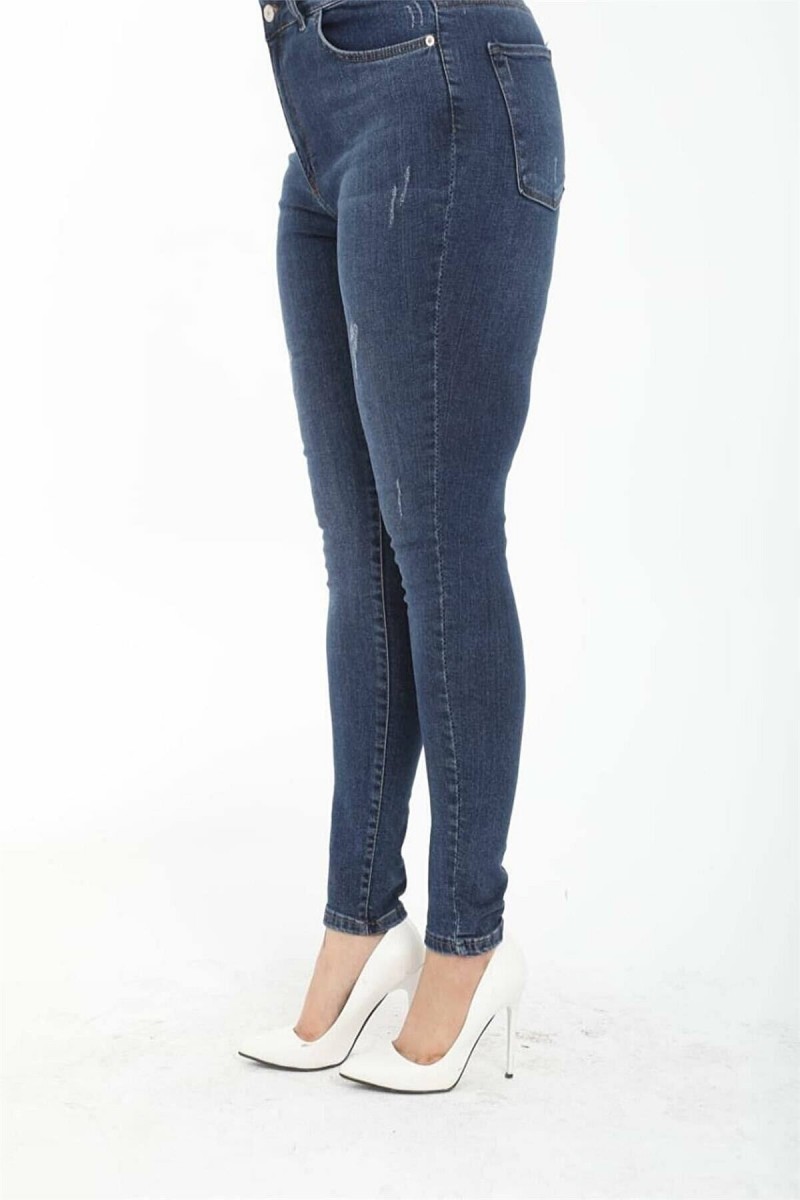 Orta Mavi Tırnaklı Büyük Beden Sımsıkı Toparlayıcı Jeans Sımsıkı