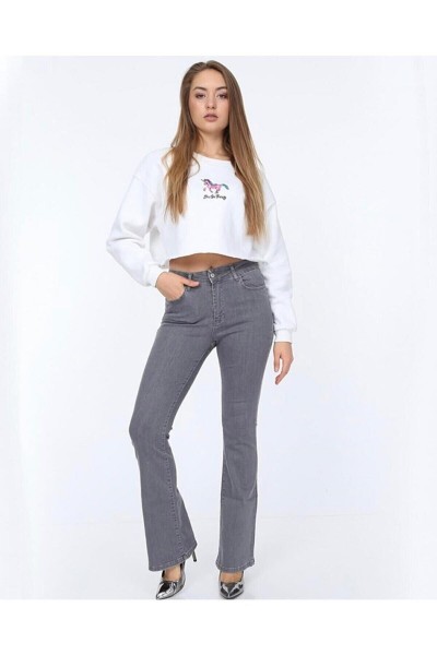 Raymond Laura Ispanyol Jeans Ispanyol Kot Yüksek Bel Solmaz Gri Pantolon Jean