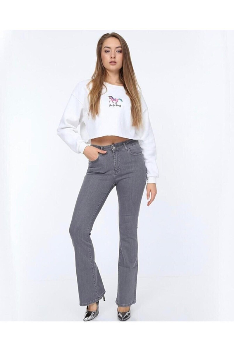 Raymond Laura Ispanyol Jeans Ispanyol Kot Yüksek Bel Solmaz Gri Pantolon Jean