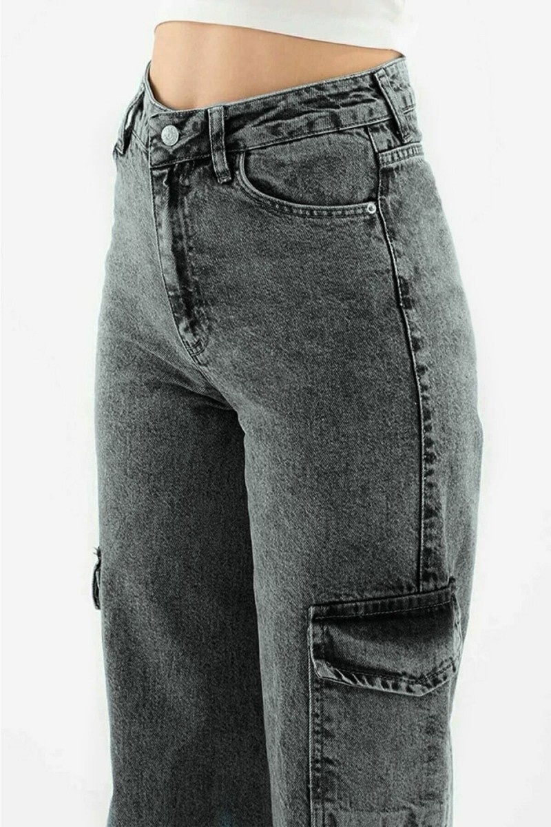 Füme Kar Kargo Salaş Arka Cepsiz Likralı Süper Yüksek Bel Jean Pantolon