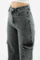 Füme Kar Kargo Salaş Arka Cepsiz Likralı Süper Yüksek Bel Jean Pantolon