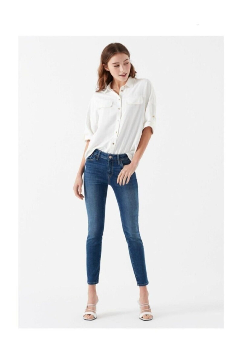 Asya Kadın Mavi Power Likralı Yüksek Bel Jeans Kot Pantolon