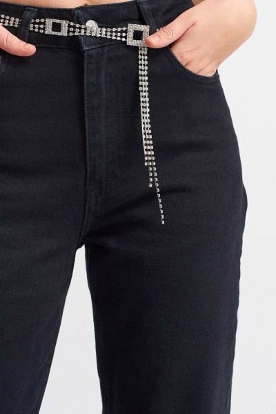 Siyah Mom Jeans Yumuşak Likralı Yüksek Bel Kot Pantolon