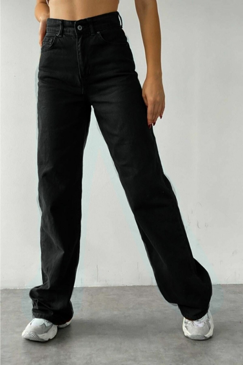 Simsiyah 90's Likralı Süper Yüksek Bel Salaş Jeans Palazzo Pantolon. (SÜPER YÜKSEK)