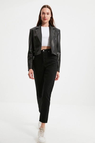 Siyah Likralı Mom Jean Pantolon ( Renk Solmaz )