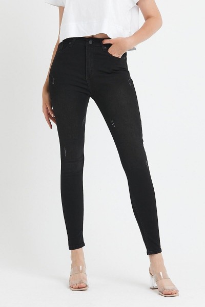 Montpellier Kadın Siyah Tırnaklı Yüksel Bel Bilek Boy Dar Paça Skinny Likralı Kot Pantalon