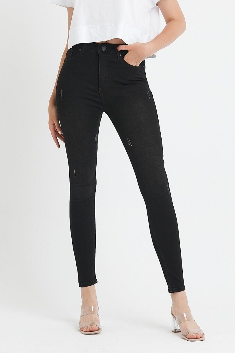 Montpellier Kadın Siyah Tırnaklı Yüksel Bel Bilek Boy Dar Paça Skinny Likralı Kot Pantalon