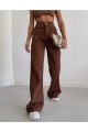 All Blue Salaş Likralı Kadın Kahverengi Süper Yüksek Bel Salaş Paça Denim Kot Palazzo Pantolon