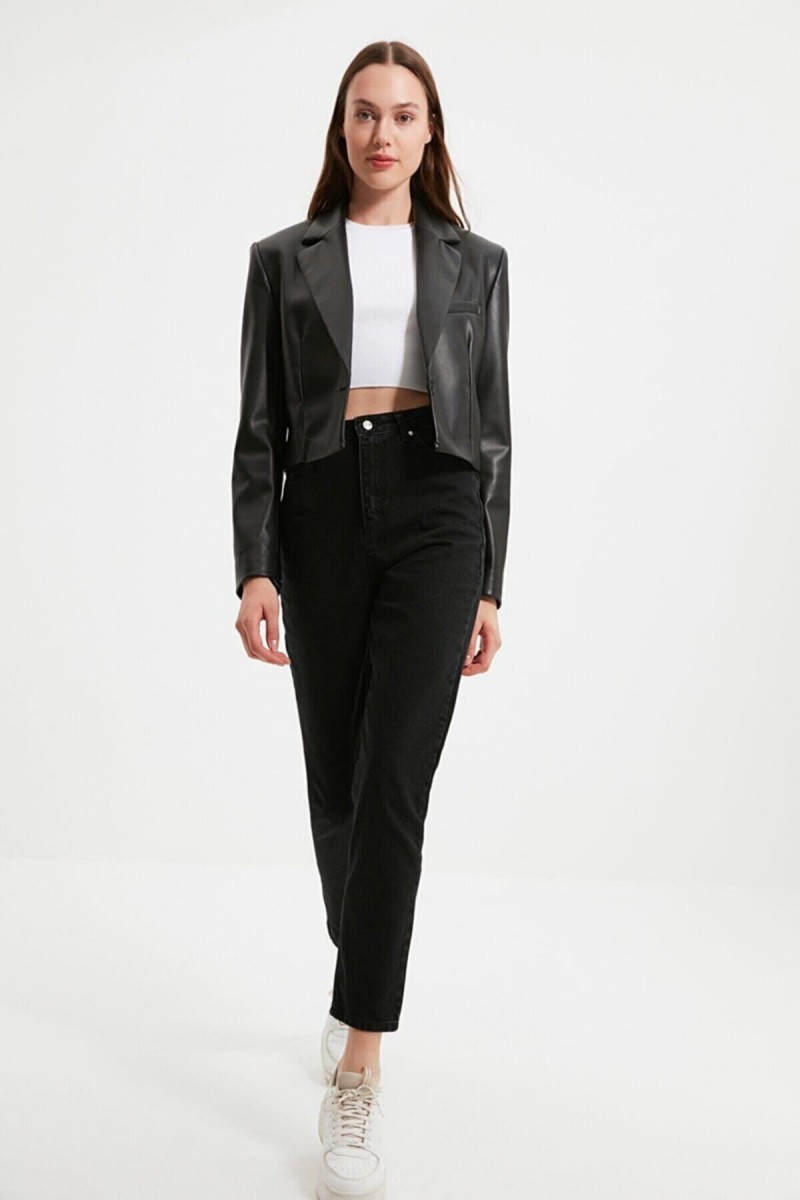 Meri Siyah Likralı Mom Yüksek Bel Jeans