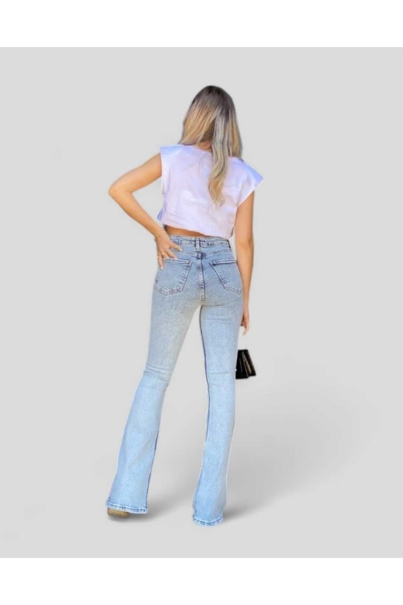 Miya Mavi Kar Yıkama Gold Ispanyol Ispanyol Jean Yüksek Bel Kot Pantolon