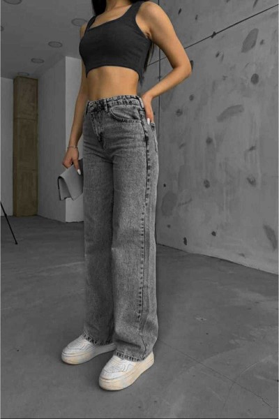 90 s Füme Likralı Süper Yüksek Bel Salaş Jean Pantolon