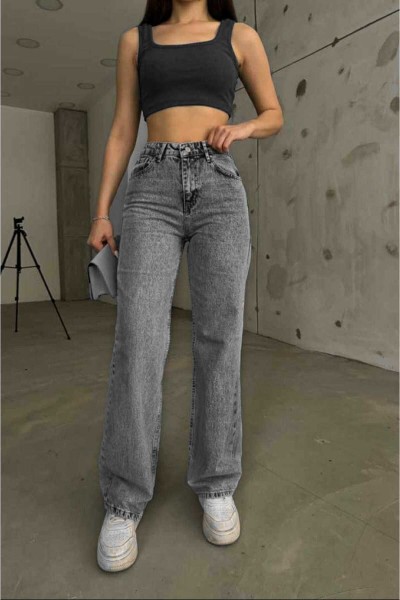 90 s Füme Likralı Süper Yüksek Bel Salaş Jean Pantolon