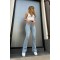 Since 83 Açık Mavi Yüksek Bel Ispanyol Jeans Renk Solmayan Ispanyol Paça Kot Pantolon