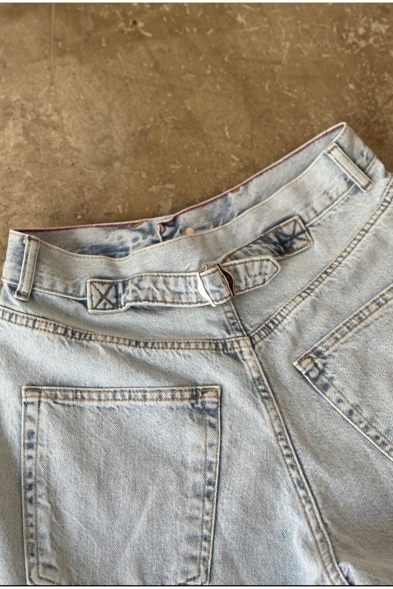 Julie Baggy Açık Kar Yıkama Toka Detaylı Bol Kesim Geniş Paça Rahat Baggy Jean Kot Salaş