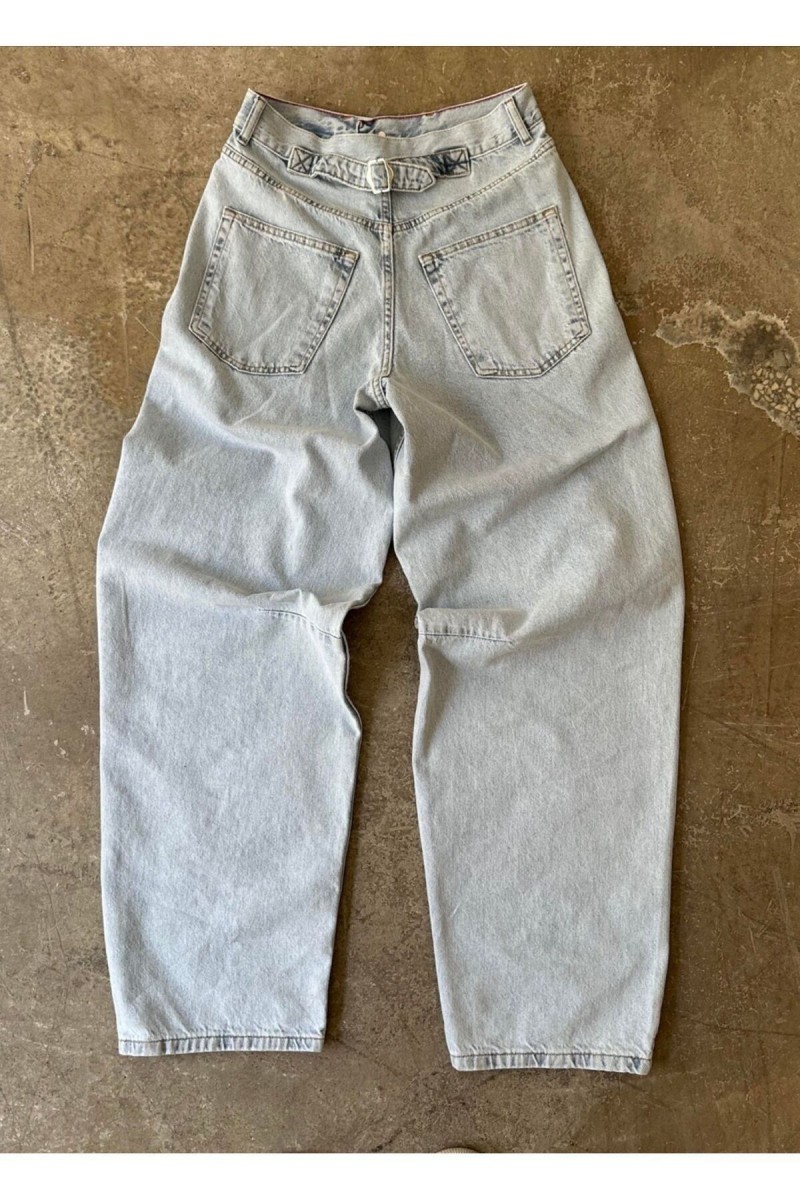 Julie Baggy Açık Kar Yıkama Toka Detaylı Bol Kesim Geniş Paça Rahat Baggy Jean Kot Salaş