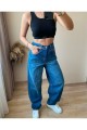Milla Koyu Mavi Toka Detaylı Bol Kesim Geniş Paça Rahat Baggy Jean Kot Salaş Kadın Pantolon